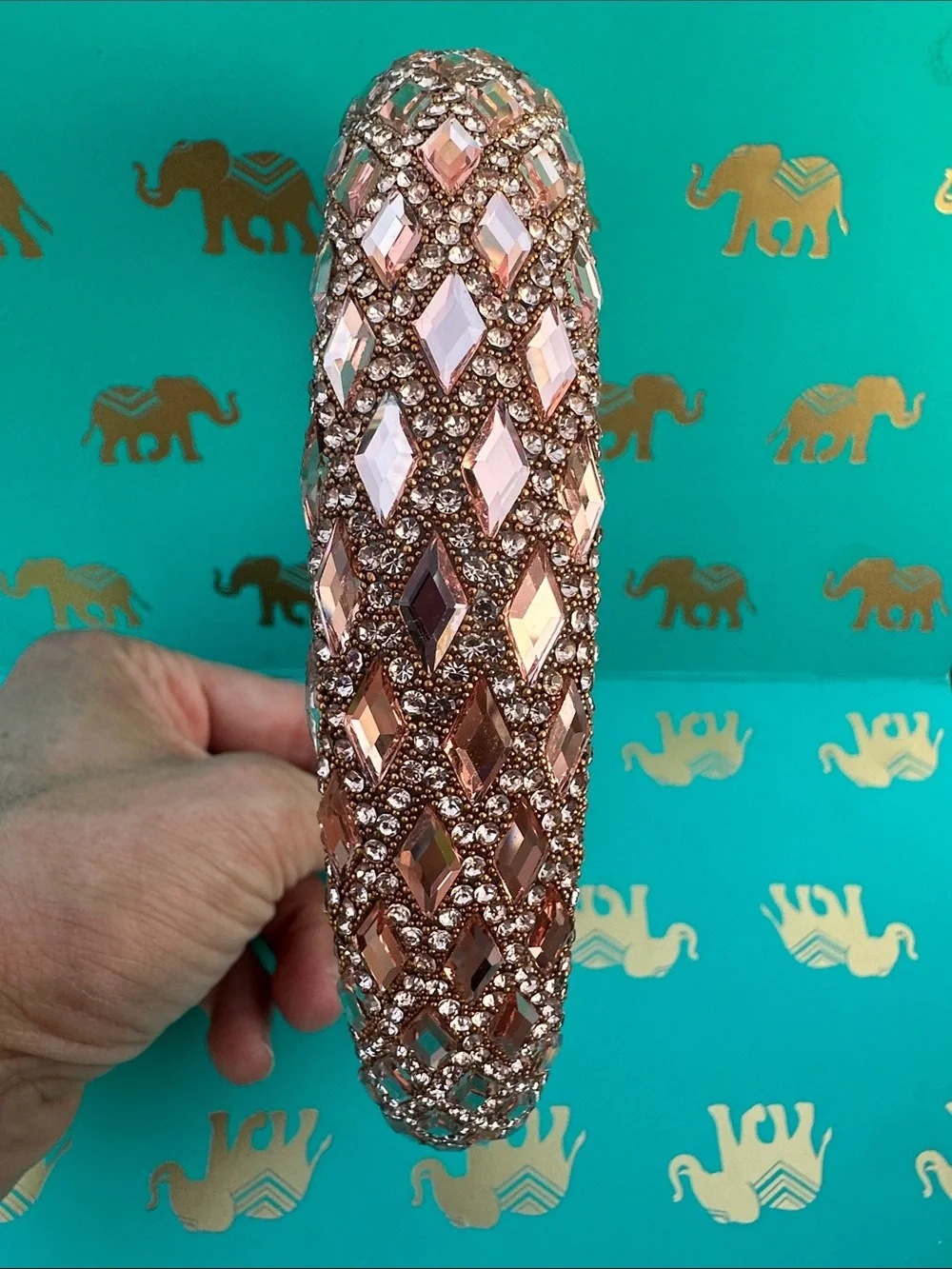 Embellished Pink Rose Gold Crystal Padded Headband